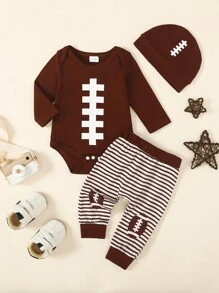 男嬰條紋圖案連身背心和運動褲&帽 - 彩色 - 查看 1