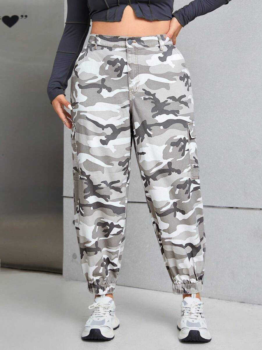 SHEIN EZwear Hơn Camo In Túi nắp bên cạnh Quần jean chở hàng - Nhiều màu - Xem 1