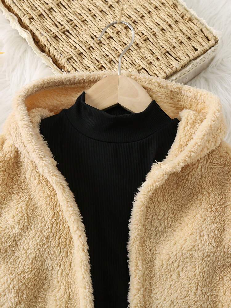Young Girl Solid Tank Top & Pants & Open Front Hooded Coat