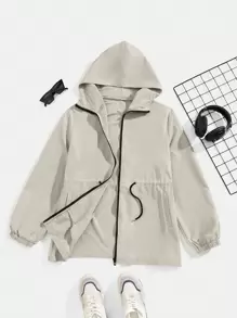 Claim Dot Loose Fit Men's Zip Up Drawstring Waist Casual Hooded Jacket - Apricot - View 1