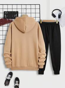 男士小熊印花抽繩連帽衫和運動褲 - 彩色 - 查看 2