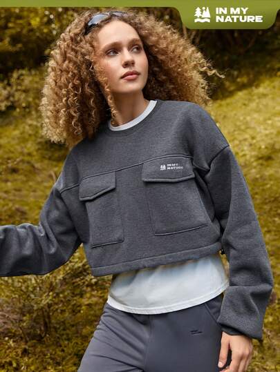 In My Nature Letter Graphic Flap Pocket Crop Outdoor Sweatshirt