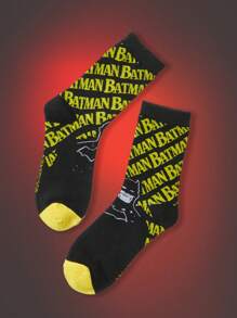 Batman X ROMWE 1pair Women Letter Bat Graphic Crew Socks - Multicolor - View 2