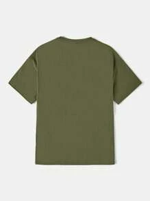 SHEIN EZwear Figure & Slogan Graphic Tee - Army Green - View 2