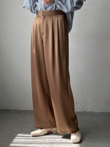 FRIFUL 高腰拼接細節直筒西裝褲 - 卡其色 - 查看 2