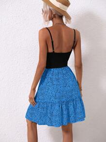 SHEIN VCAY Dalmatian Print Ruffle Hem Cami Dress - Blue - View 2