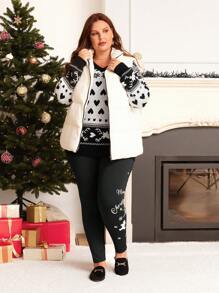 EMERY ROSE Plus Letter & Christmas Print Leggings - Black - View 5