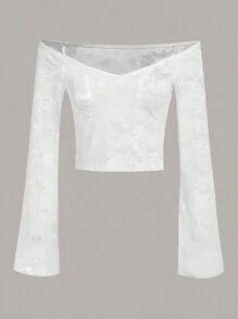 SHEIN ICON Off Shoulder Bell Sleeve Crop Top - White - View 1