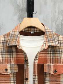 Manfinity Homme Men Plus Plaid Print Flap Pocket Shacket Without Tee