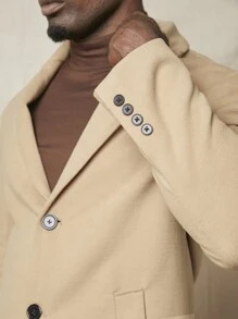 Manfinity VCAY Men 1pc Lapel Collar Button Front Overcoat, For Fall Winter