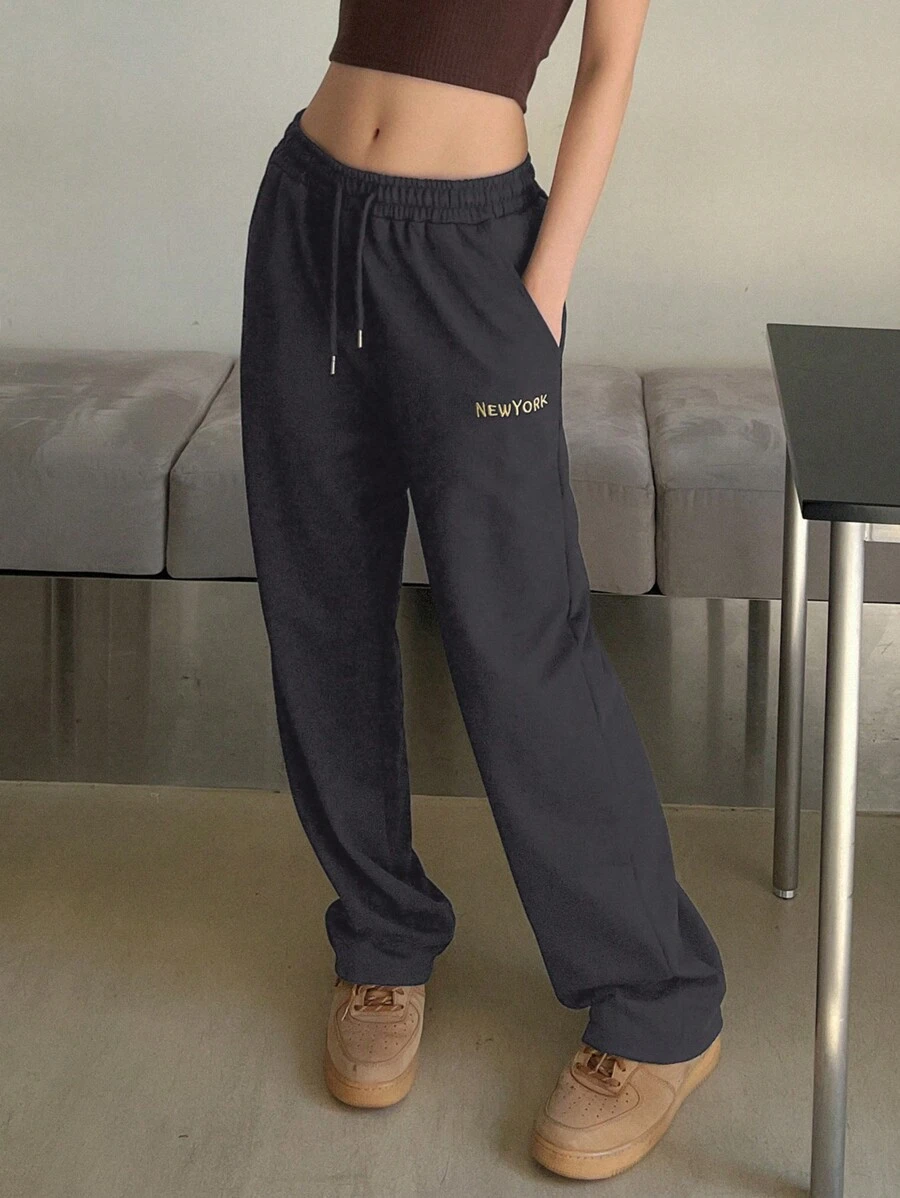 DAZY Women's Letter Printed Drawstring Jogger Pants,Women Joggers Sweatpants - Dark Grey - View 1