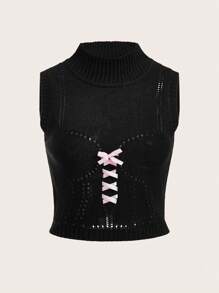 SHEIN ICON Áo crop top đan chéo cổ Criss Cross Mock - màu đen - Xem 2