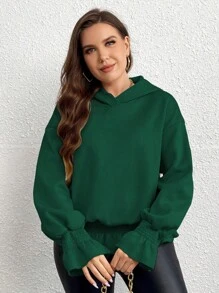 Celure 加大码荷叶边袖口荷叶边下摆卫衣 - 墨綠色 - 查看 5