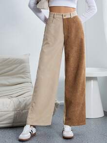 SHEIN Essnce Two Tone Wide Leg Pants - Multicolor - View 3