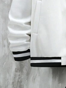 Manfinity Homme Men Plus Slogan Graphic Striped Trim Drop Shoulder Bomber Jacket Without Hoodie