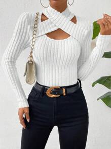 SHEIN Essnce Criss Cross Cut Out Front Tee - White - View 4