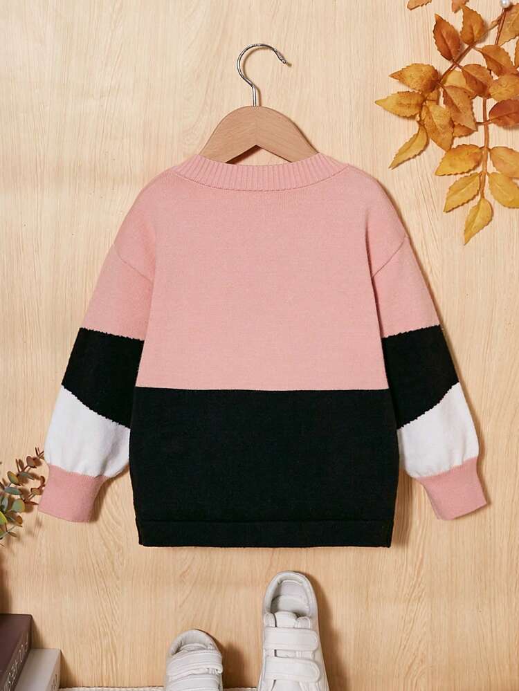 Young Girl Color Block Drop Shoulder Cardigan Without Sweater
