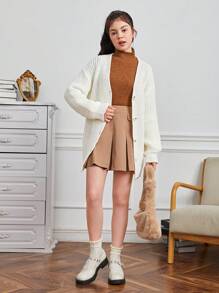 Teen Girl Drop Shoulder Button Front Cardigan - White - View 6