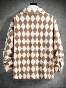 Manfinity Homme Abrigo Holgado Masculino Con Patrón Argyle Y Bolsillos Con Solapa De Peluche - Multicolor - Ver 2
