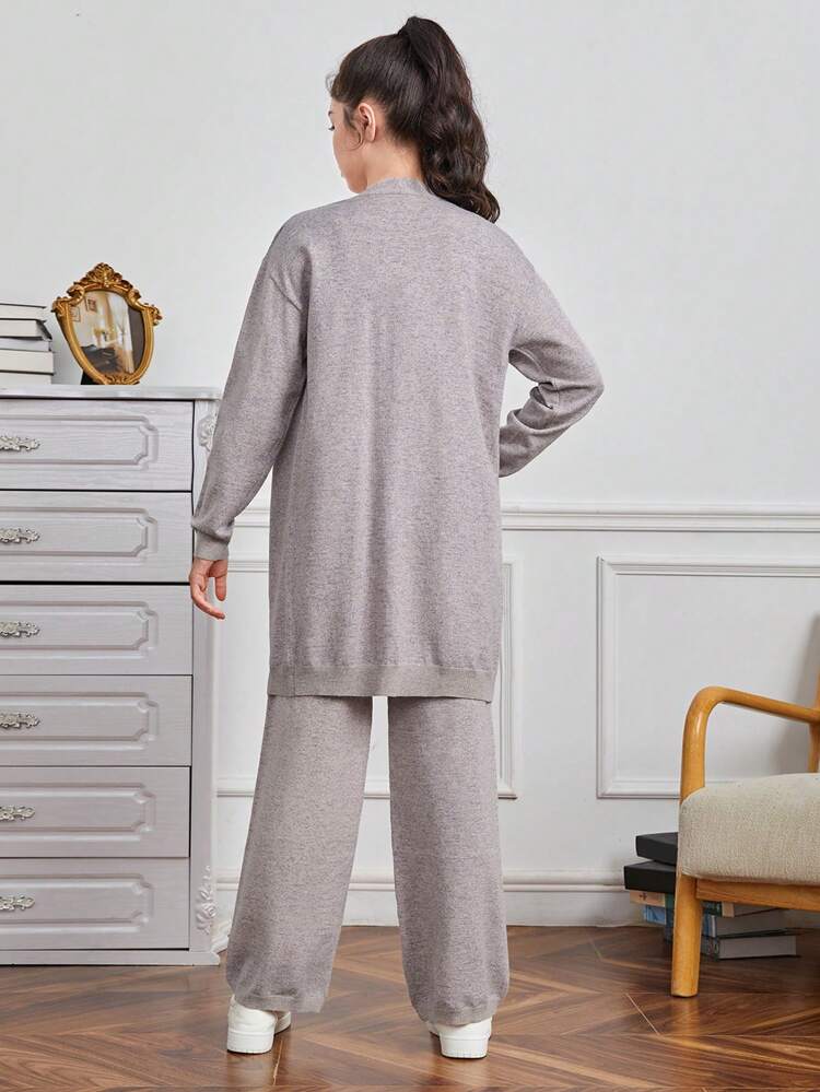 Teen Girl Cami Knit Top & Drop Shoulder Open Front Duster Cardigan & Knit Pants