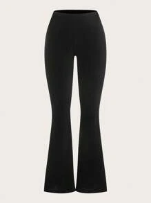 SHEIN EZwear 黑色水钻蝴蝶图案喇叭裤 - 黑色 - 查看 2