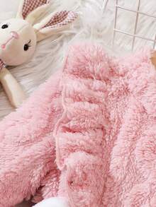 Bebé niña Vestido ribete con fruncido de peluche sin bolso - Rosa - Ver 5