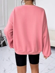 SHEIN EZwear Figure Graphic Drop Shoulder Sweatshirt - Pink - View 2