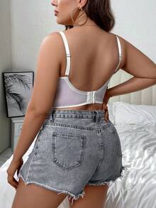 大碼花卉刺繡網紗鋼圈胸罩 - 彩色 - 查看 2