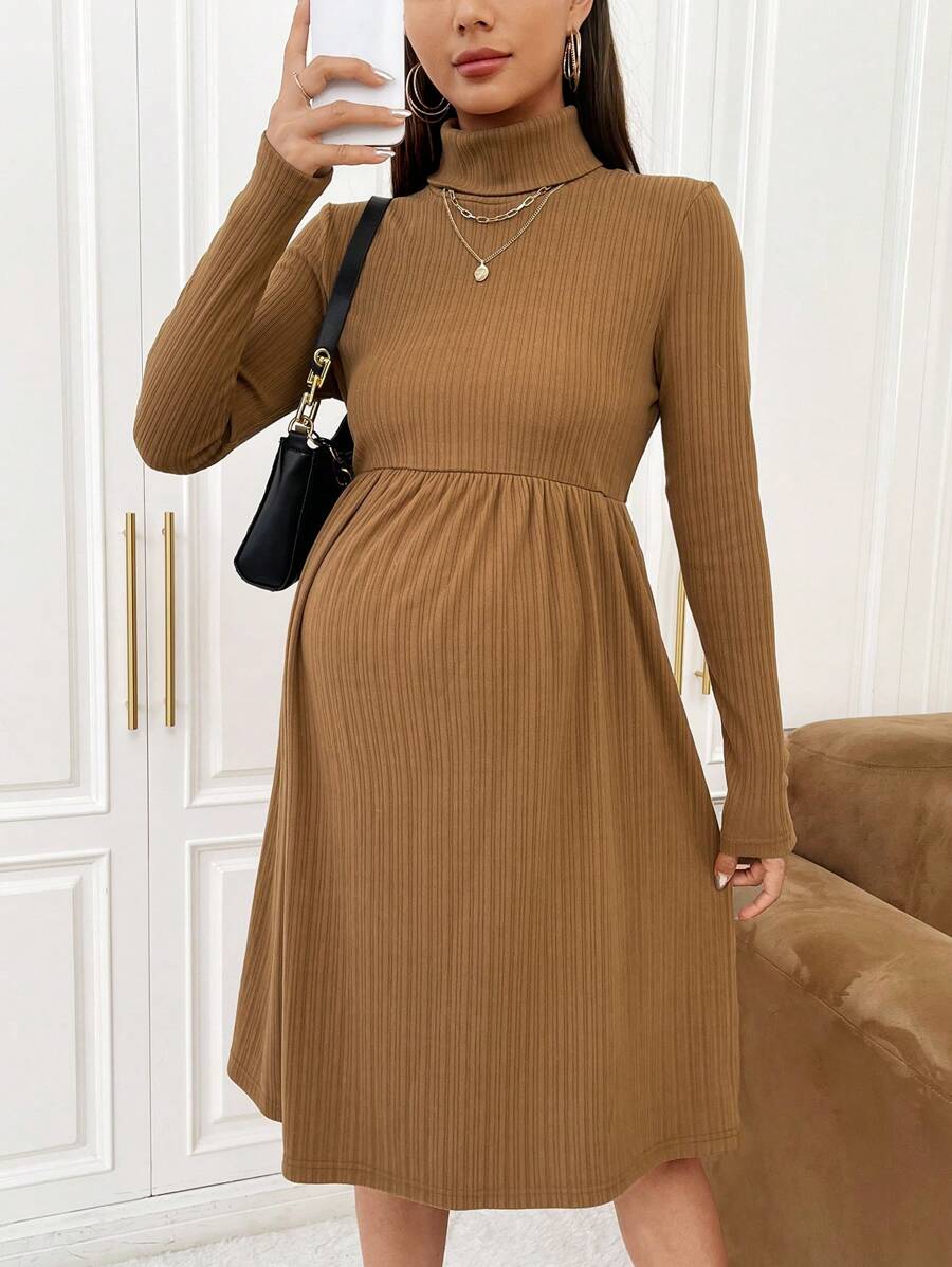 SHEIN 孕婦高領條紋針織洋裝