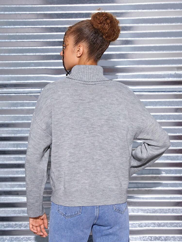 Teen Girl Turtleneck Drop Shoulder Sweater