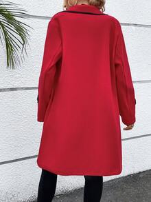 SHEIN LUNE Contrast Binding Lapel Neck Overcoat - Red - View 3