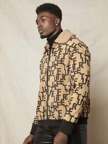 GENTILAND 宽松版型男士字母图案羊羔绒领落肩夹克（不含 T 恤） - 彩色 - 查看 3