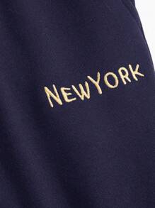 DAZY Embroidery Letter Pattern Drawstring Waist Slant Pocket Sweatpants,Women Joggers - Navy Blue - View 7
