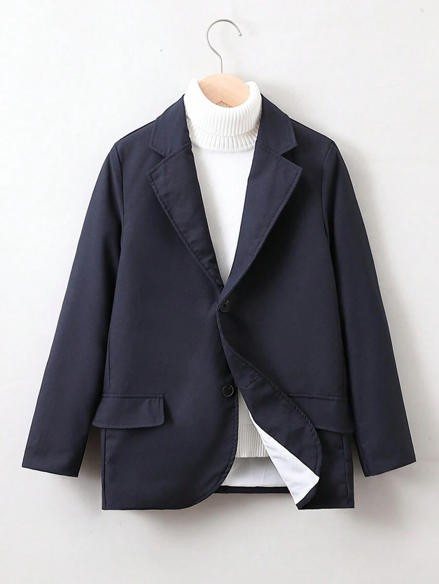 Tween Boy 1pc Lapel Neck Flap Detail Single Button Blazer