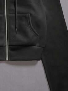 SHEIN Unity Đồ họa Chữ cái Dây kéo Dây rút Hoodie - màu đen - Xem 4