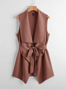 SHEIN Clasi 大翻領腰帶外套馬甲 - 咖啡棕 - 查看 1