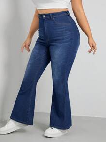 SHEIN EZwear 大碼牛仔喇叭褲 - 深色水洗藍 - 查看 6