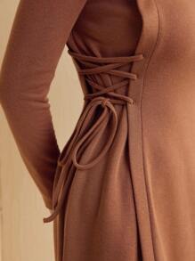 Mulvari 素色側邊綁帶洋裝 - 棕色 - 查看 5