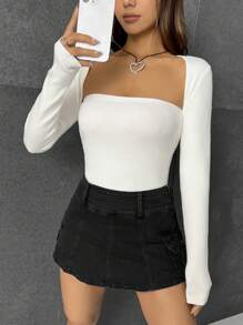SHEIN EZwear Solid Ribbed Knit Sweater - White - View 4