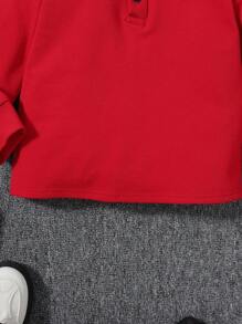 SHEIN Young Boy's Casual Comfortable Dinosaur Pattern Stand Collar Long Sleeve Top - Red - View 6