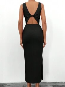 EURMUSE Solid Split Thigh Tank Dress