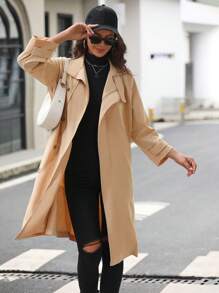 SHEIN LUNE 大翻領落肩袖風衣外套 - 黃色 - 查看 3