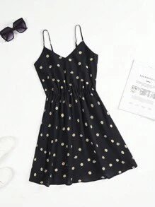 Soleia Ditsy Floral Cami Dress - Black - View 1