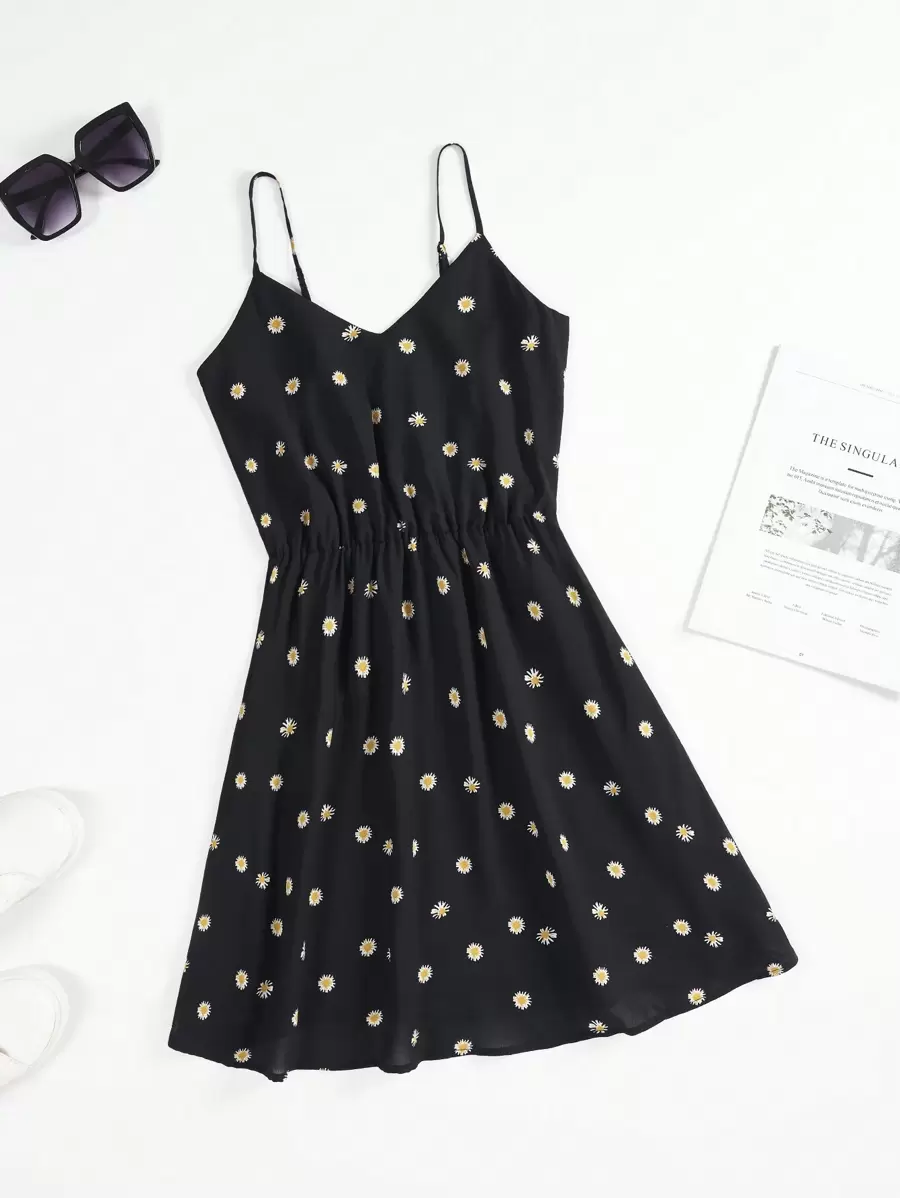 Soleia Ditsy Floral Cami Dress - Black - View 1