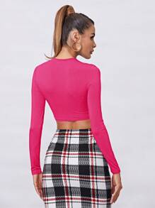 SHEIN BASICS 1 Miếng Chất rắn Áo phông Crop - Màu Hồng Tươi - Xem 2