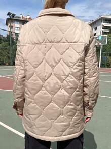 SHEIN Cottnline Flap Pocket Drop Shoulder Quilted Coat - Beige - View 2