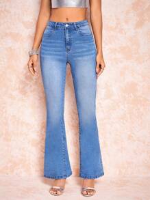 SHEIN BAE High Waist Flare Leg Jeans - Blue - View 5