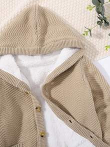 SHEIN Tween Boy Dual Pocket Hooded Teddy Lined Cardigan - Camel - View 4