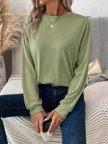 SHEIN LUNE Women's Colorful Floral Print Round Neck Casual Comfortable Long Sleeve T-Shirt, Summer