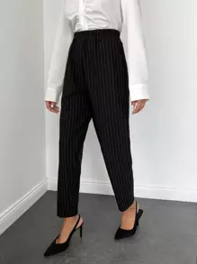 RueChic Striped Print Pants Without Belt - Black and White - View 3